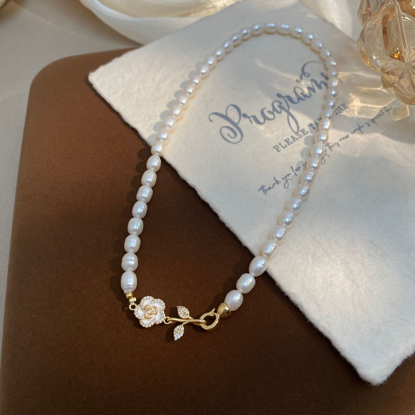 Exquisite Camellia Natural Pearl Necklace