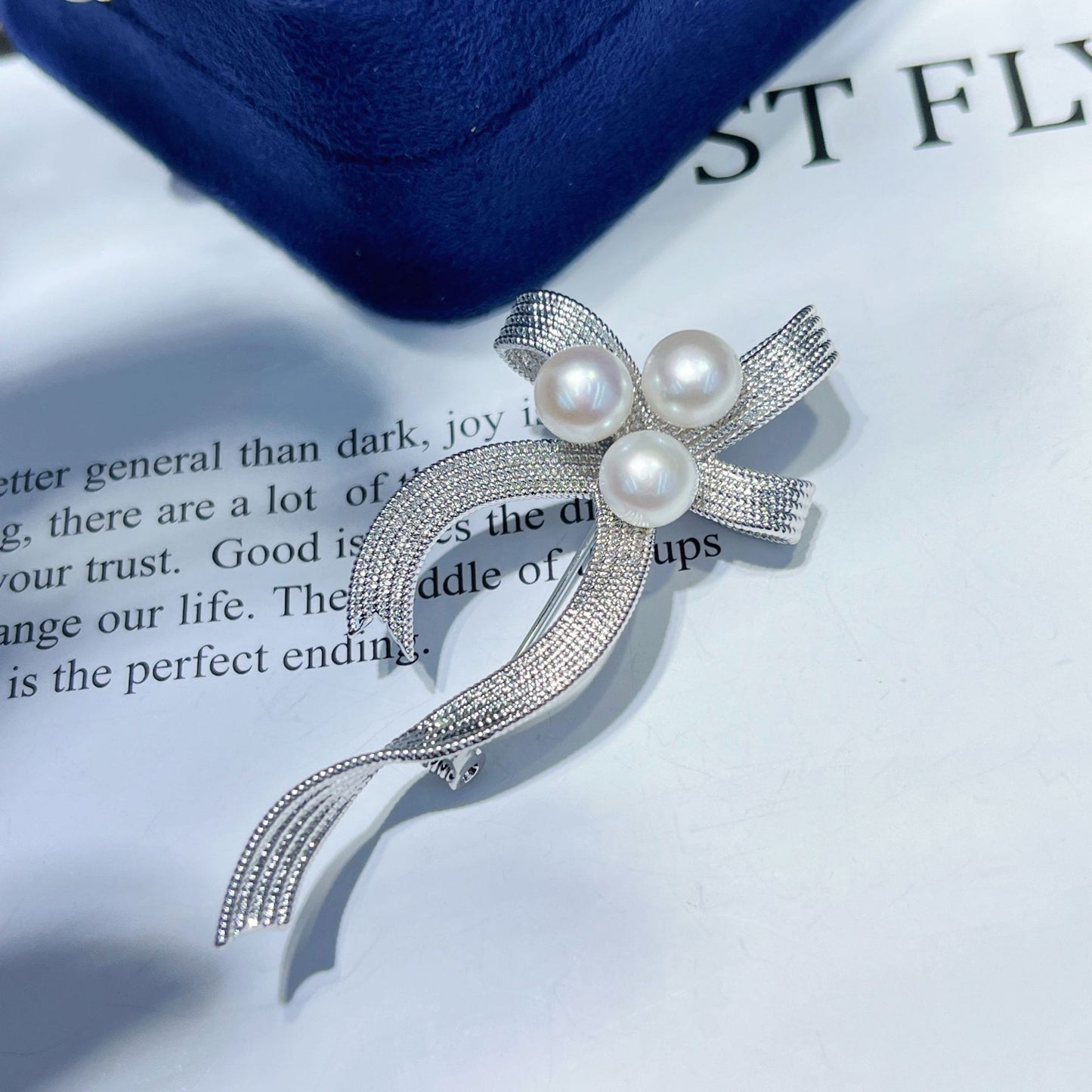 Natural Pearl Ribbon Bow Brooch