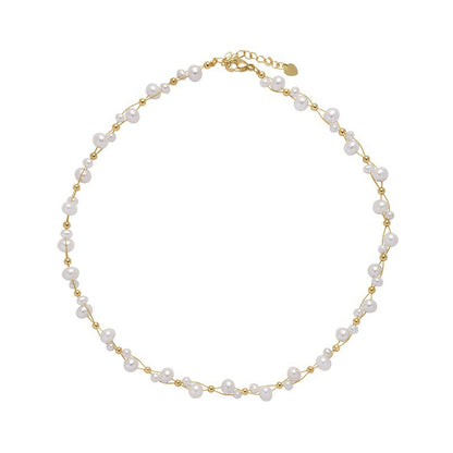 Small gold beads retro court style pearl necklace