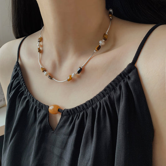 Tiger's Eye Design Pearl Necklace