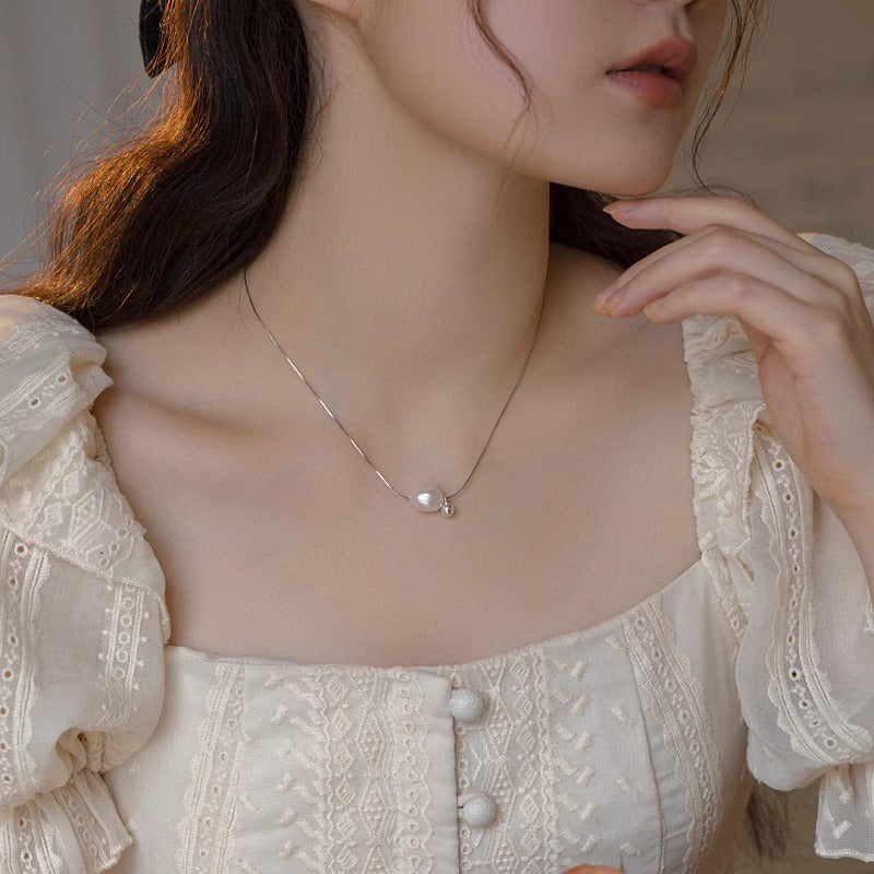 Baroque small silver bead design pearl necklace