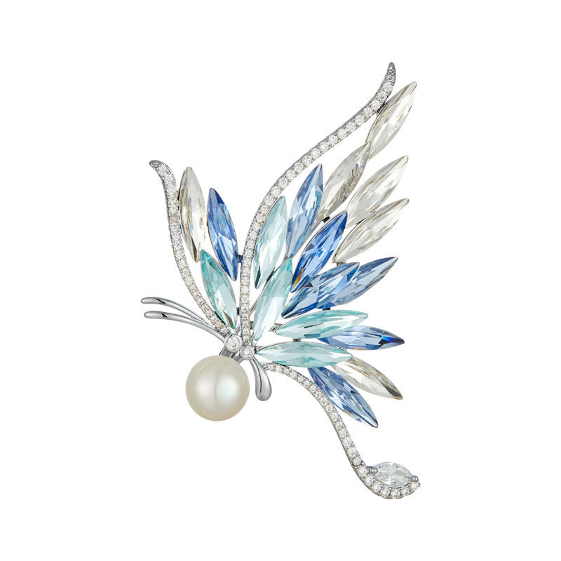 Natural Pearl Crystal Butterfly Design Brooch