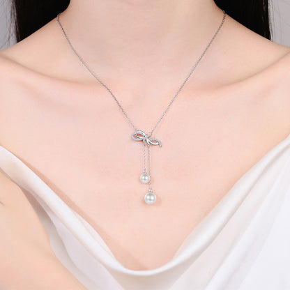 Sterling Silver Natural Freshwater Pearl Bow Light Luxury Necklace