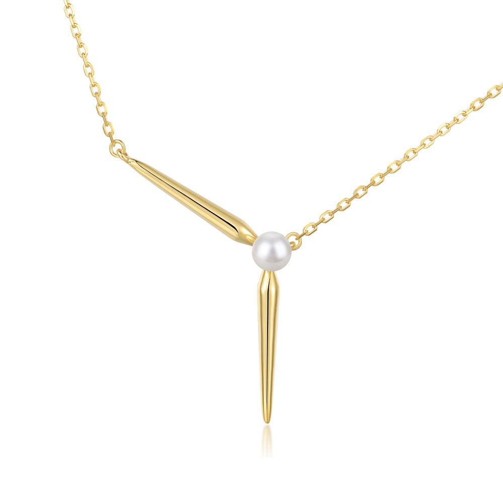 Sterling silver Y-shaped natural freshwater pearl fashion light luxury necklace
