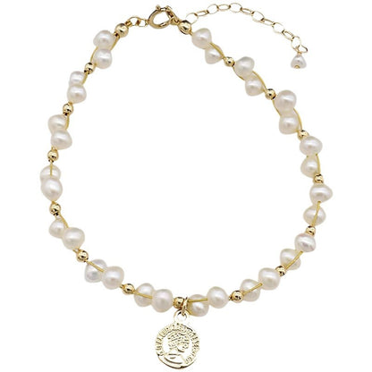 Natural strong light pearl gypsy star design silver bracelet