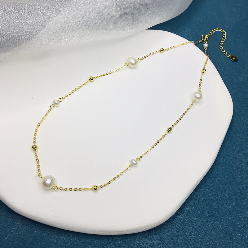 Sterling Silver Natural Freshwater Pearl Light Luxury Gypsy Necklace