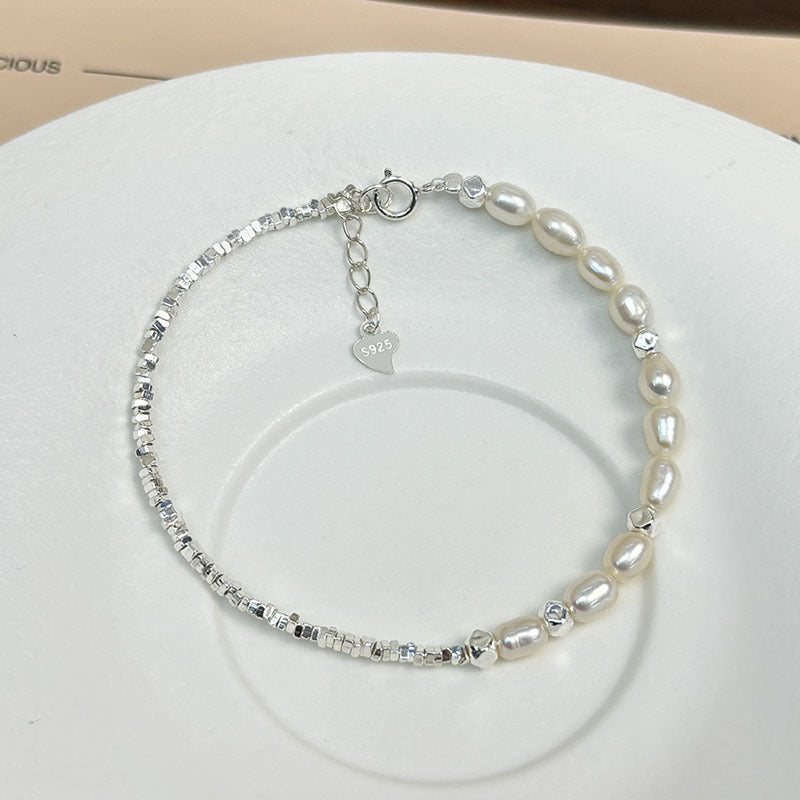 Natural Freshwater Pearl Shredded Silver Bracelet