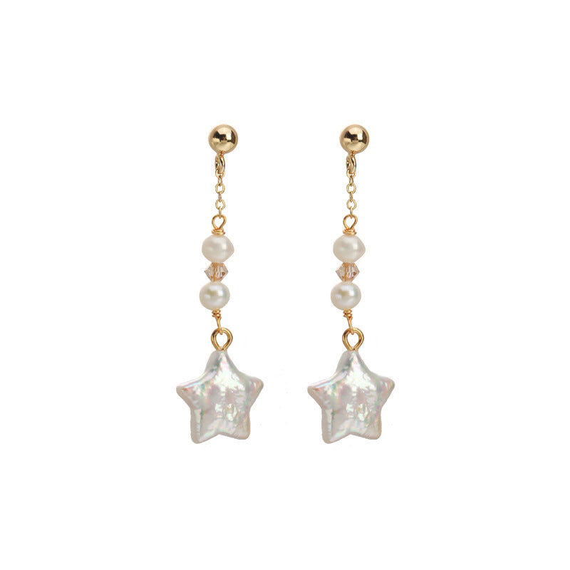 Baroque Lucky Star Tassel Design Pearl Earrings