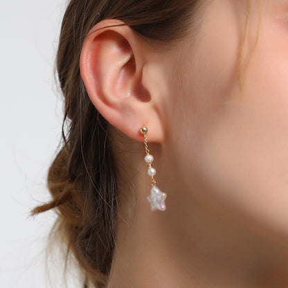Baroque Lucky Star Tassel Design Pearl Earrings