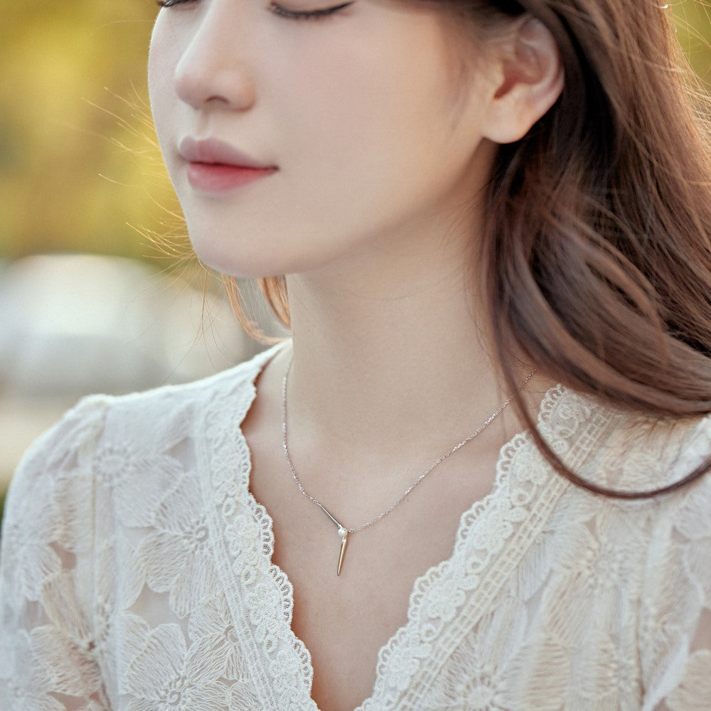 Sterling silver Y-shaped natural freshwater pearl fashion light luxury necklace