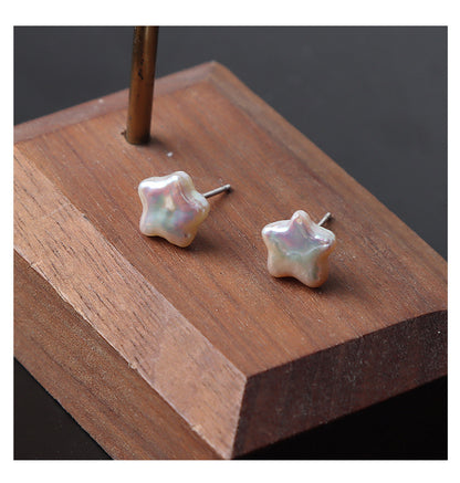 Baroque little star natural pearl stud earrings