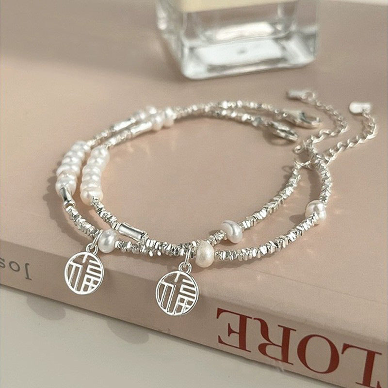 Natural Pearl Fu Brand Design Silver Bracelet