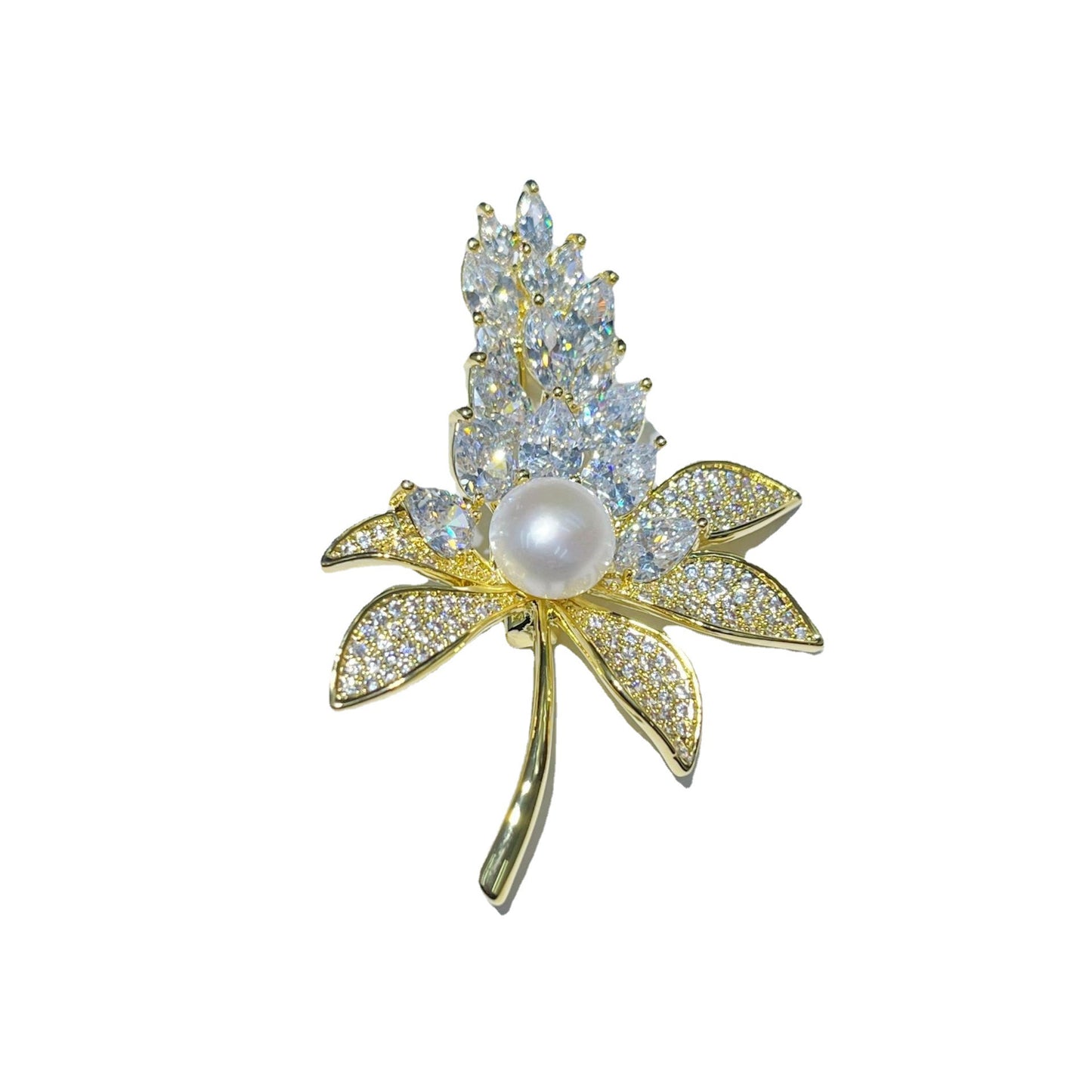 Wheat ears two-color leaf natural pearl brooch