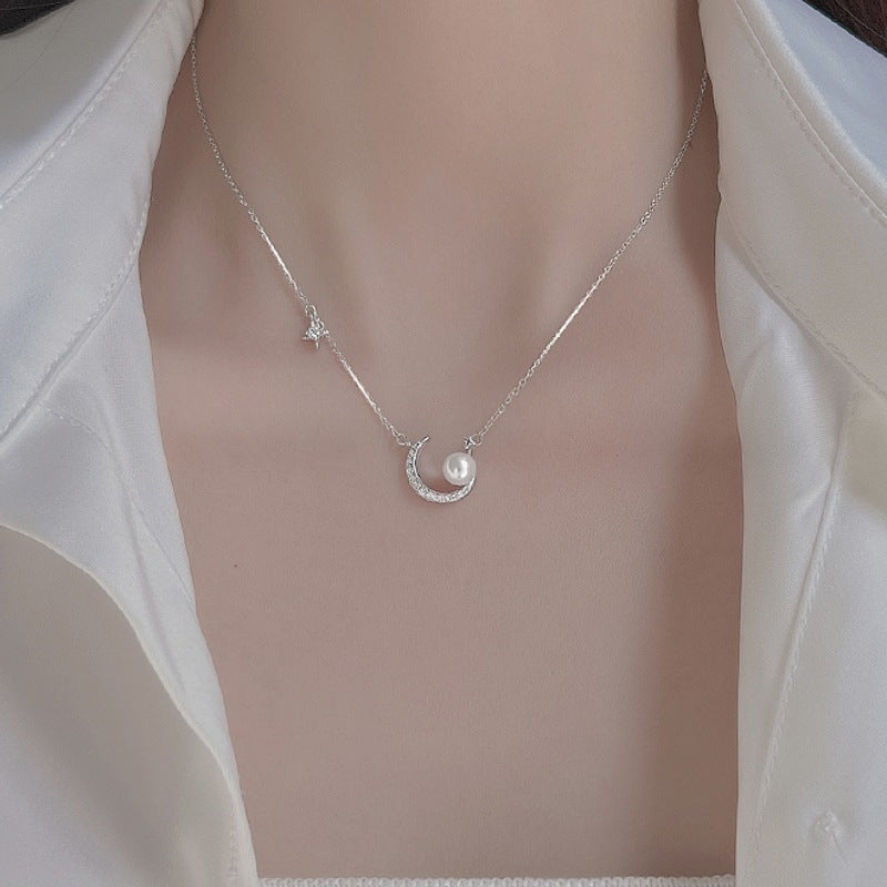 Moon Star Design Pearl Necklace