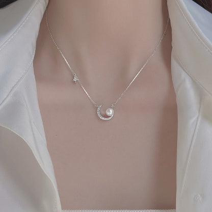 Moon Star Design Pearl Necklace