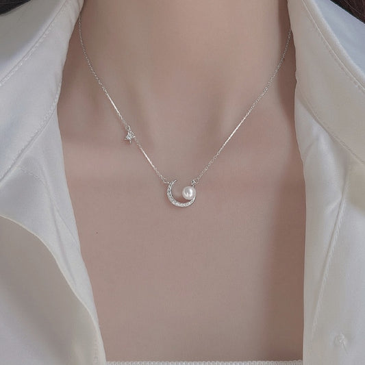 Moon Star Design Pearl Necklace
