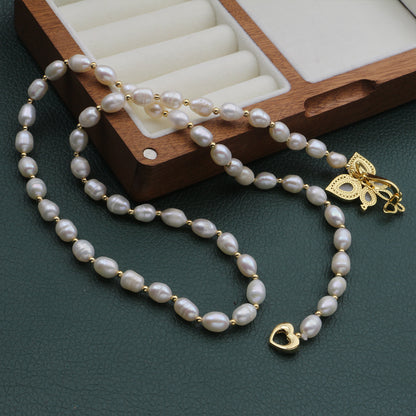 Natural pearl long butterfly temperament sweater chain