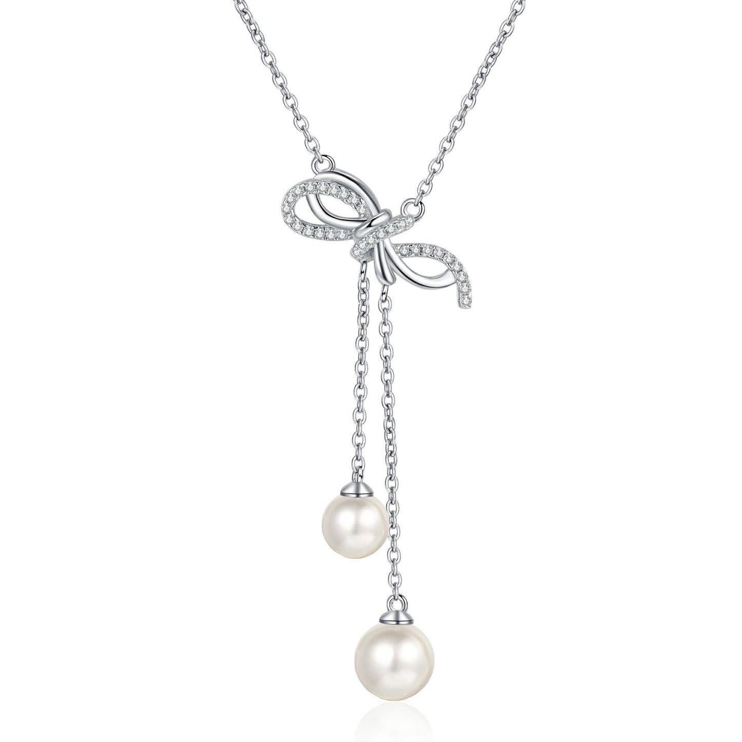 Sterling Silver Natural Freshwater Pearl Bow Light Luxury Necklace