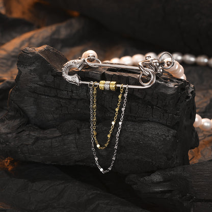 Pattern horseshoe buckle back pin pearl necklace