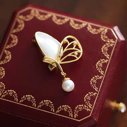 Butterfly Design Pearl Brooch