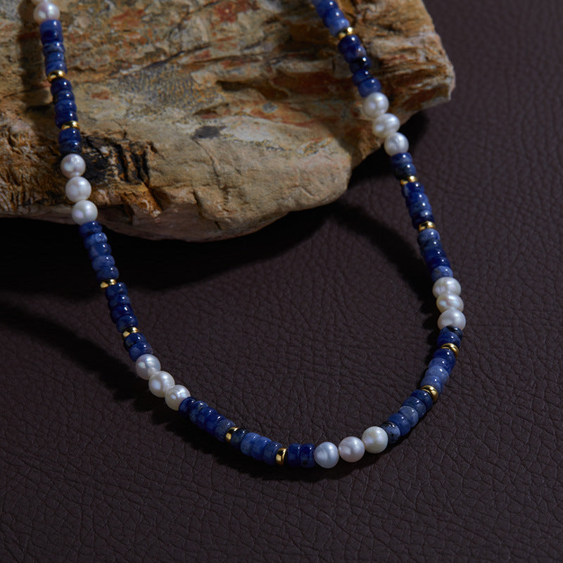 Sterling Silver Natural Freshwater Pearl Blue Pattern Colored Treasure Necklace Bracelet
