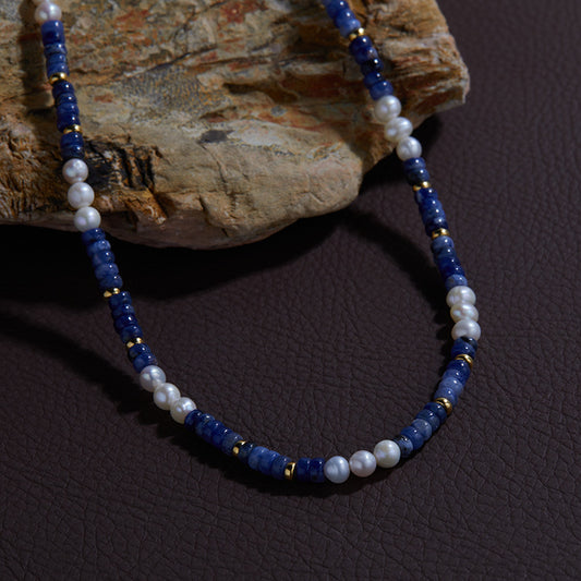 Sterling Silver Natural Freshwater Pearl Blue Pattern Colored Treasure Necklace Bracelet