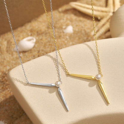 Sterling silver Y-shaped natural freshwater pearl fashion light luxury necklace