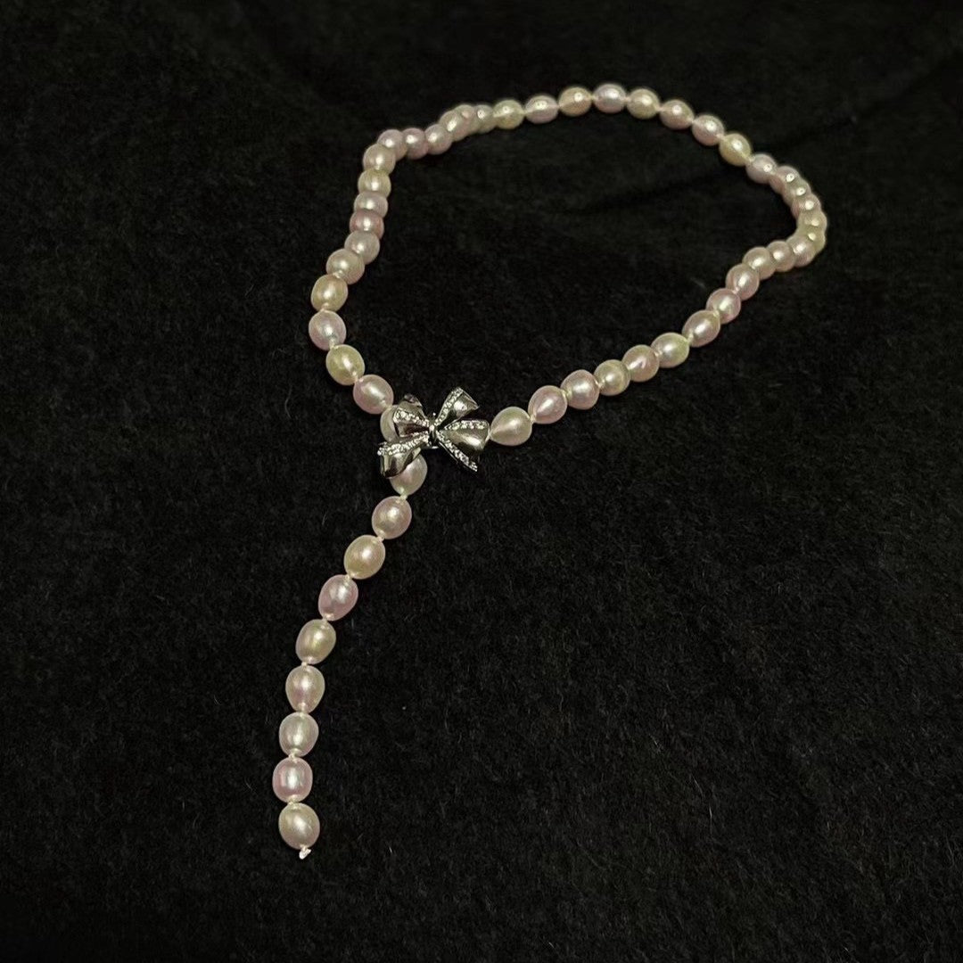 Bow Neck Chain Sweater Chain Natural Freshwater Pearl Necklace