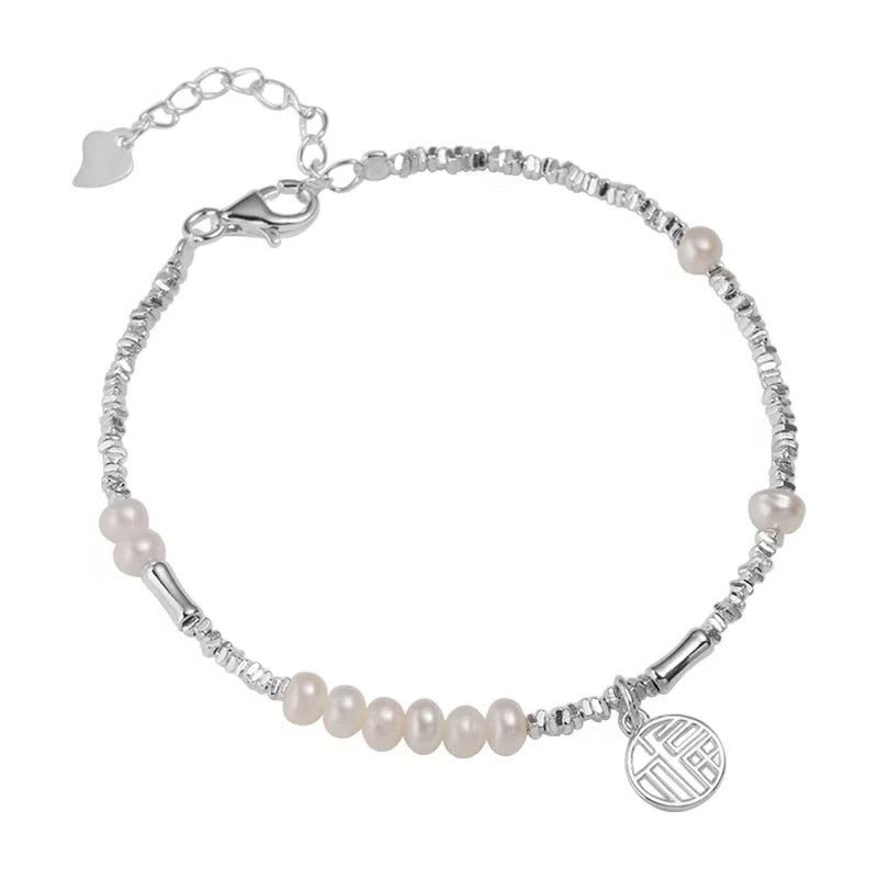 Natural Pearl Fu Brand Design Silver Bracelet