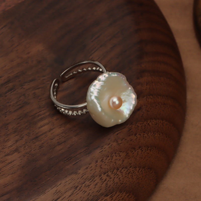 Poached Egg Baroque Petal Pearl Ring