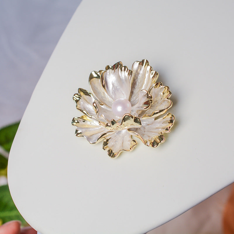 Natural Pearl Lotus Design Brooch