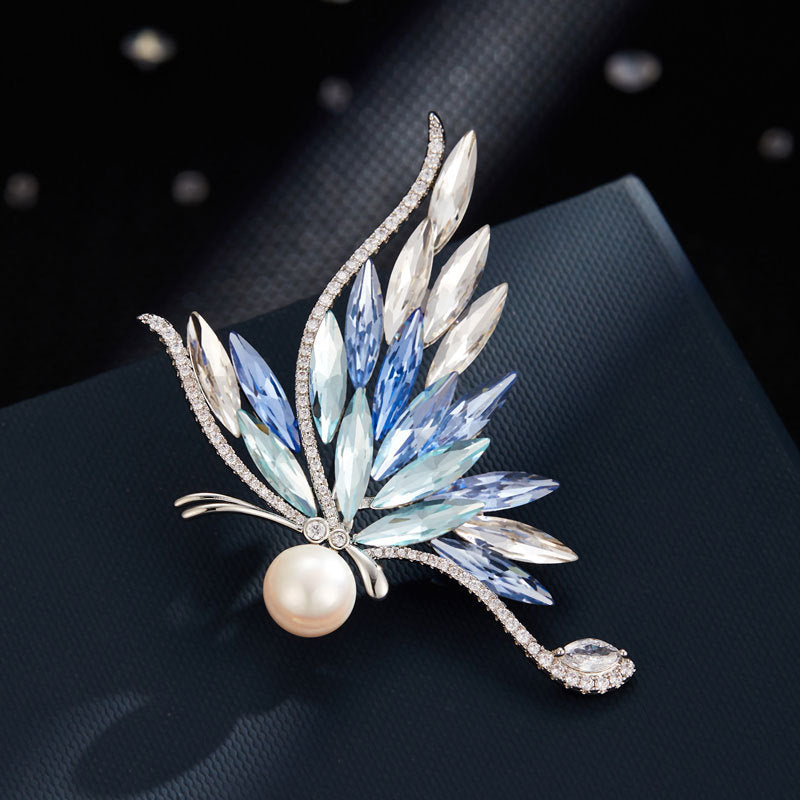 Natural Pearl Crystal Butterfly Design Brooch