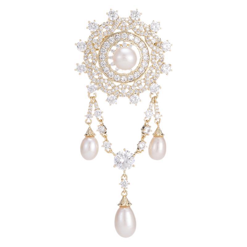 Natural Pearl Tassel Design Brooch