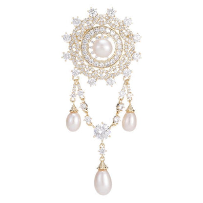 Natural Pearl Tassel Design Brooch