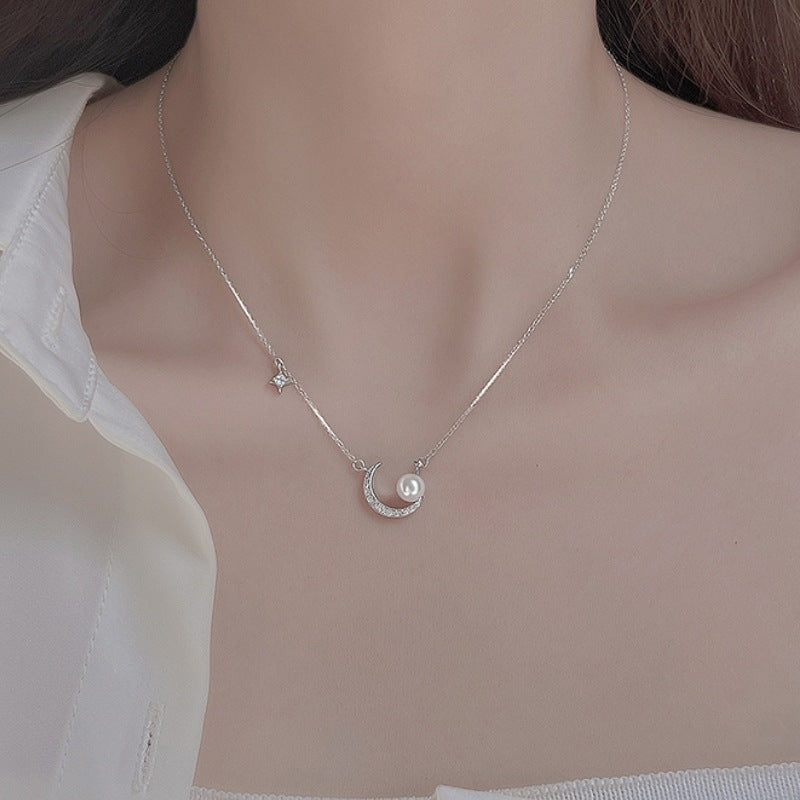 Moon Star Design Pearl Necklace