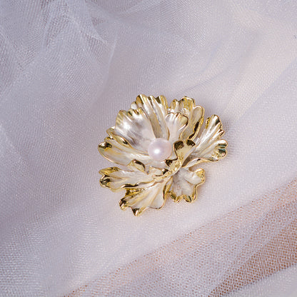 Natural Pearl Lotus Design Brooch
