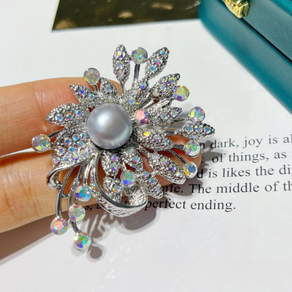 Natural freshwater pearl multicolored iris design brooch