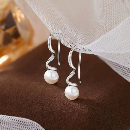 Spiral wave texture design pearl stud earrings