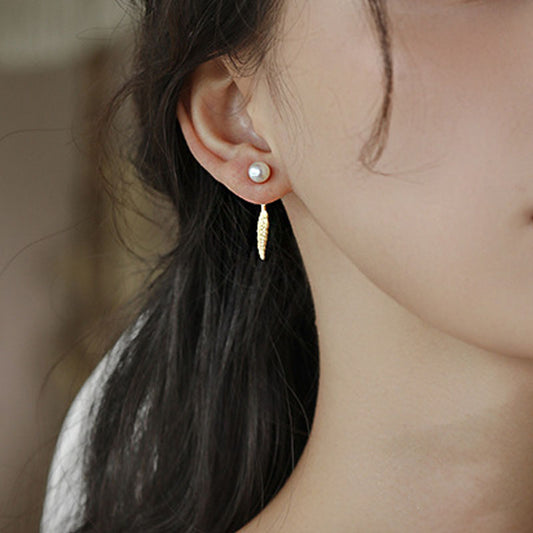 Feather freshwater pearl stud earrings