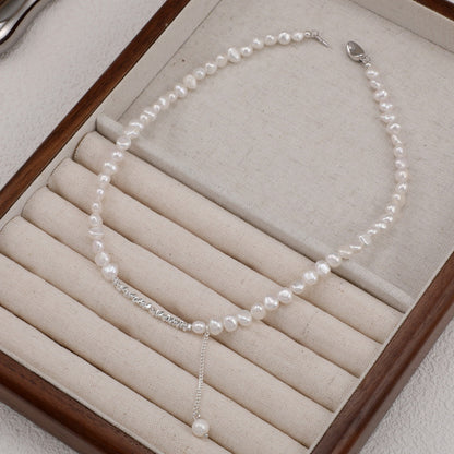 Natural Baroque Pearl Triangle Shredded Silver Necklace