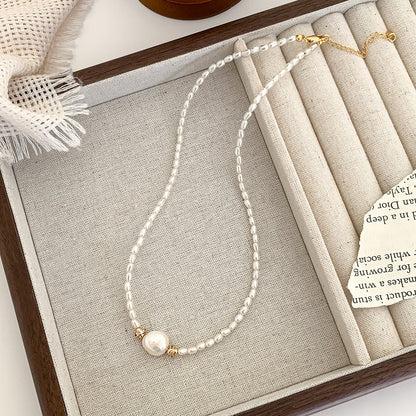 Wheat Ear Natural Freshwater Versatile Baroque Collarbone Chain, Pearl