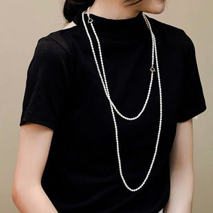 French retro natural freshwater millet bead sweater chain