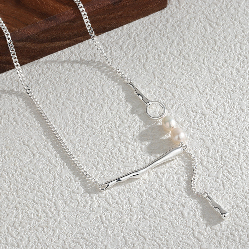 Sterling Silver One-Word Irregular Pearl Tassel Necklace