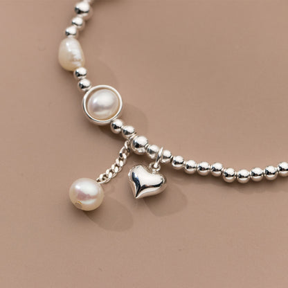Natural Pearl Love Design Silver Bracelet