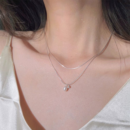 Sterling Silver Rice Pearl Light Luxury Niche Double Clavicle Chain