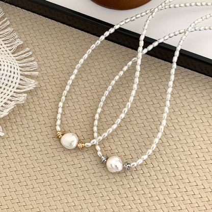 Wheat Ear Natural Freshwater Versatile Baroque Collarbone Chain, Pearl