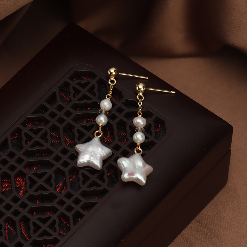 Baroque Lucky Star Tassel Design Pearl Earrings