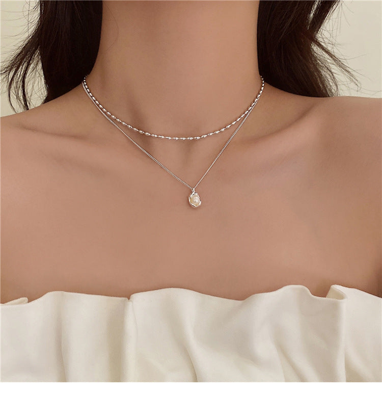 Stacked natural freshwater pearl pendant necklace