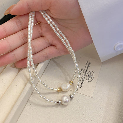 Wheat Ear Natural Freshwater Versatile Baroque Collarbone Chain, Pearl