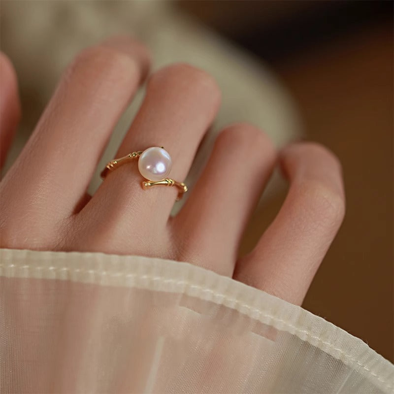 Bamboo design pearl ring